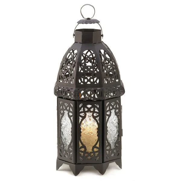 Accent Plus Lacy Cutout Black Candle Lantern - 12 inches