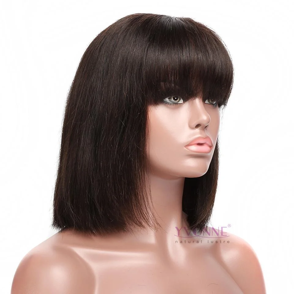 FREE SHIPPING YVONNE Hair Short Straight BOB Wigs With Fringe 10-14inch Brazilian Human Hair 