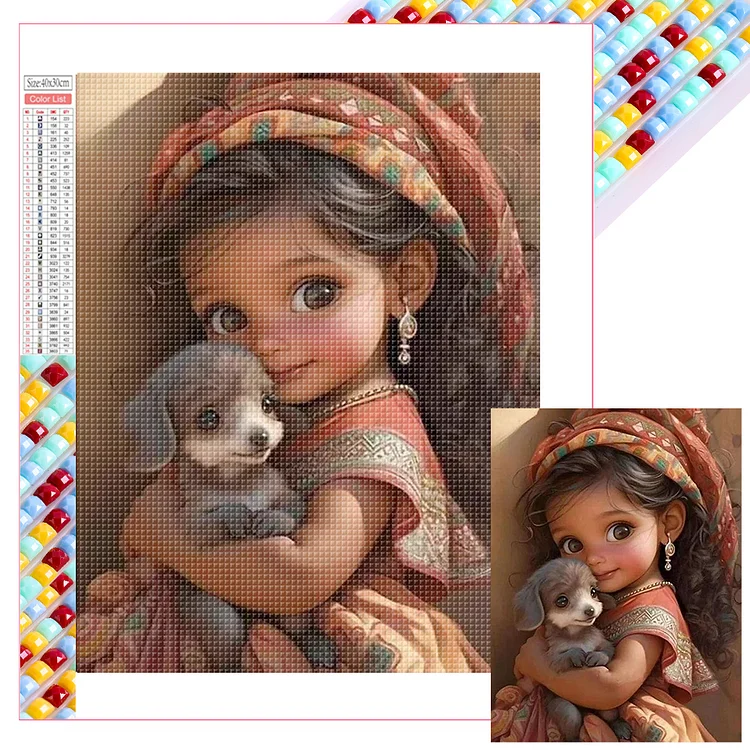 Full Square Diamond Painting - Little Girl Holding Animals 30*40CM