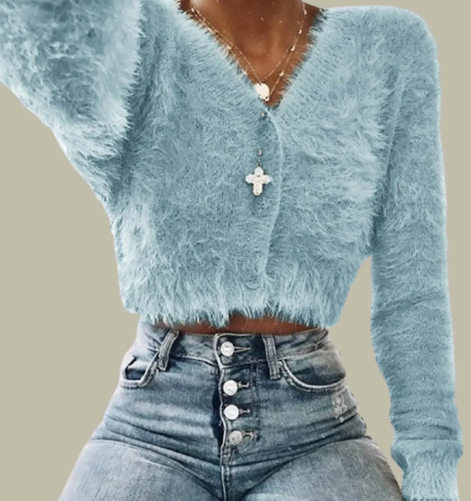 Fashion Solid Color Furry Cardigan