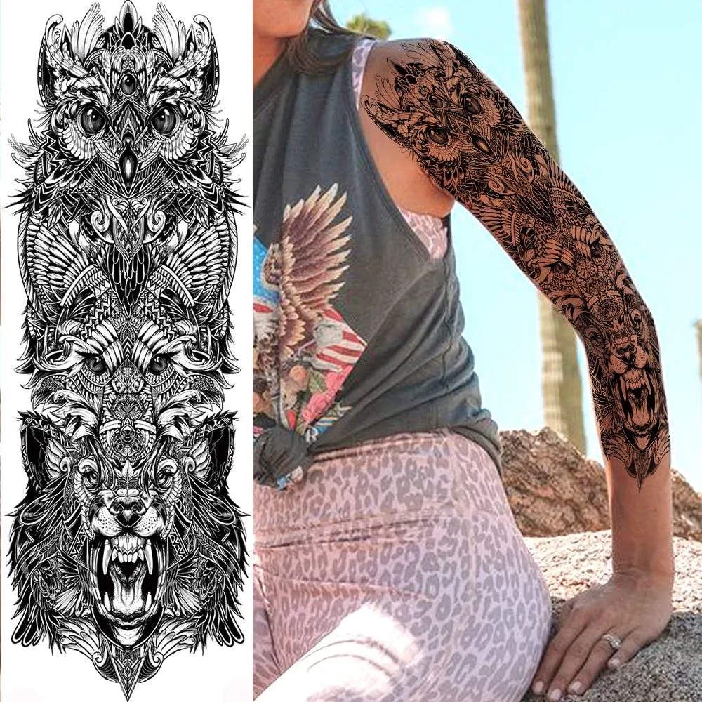 Body Art Full Arm Leg Sleeve Tatoo Big Animal Tiger Lion Temporary Tattoos For Men Women Water Transfer Fake Tattoo Stickers