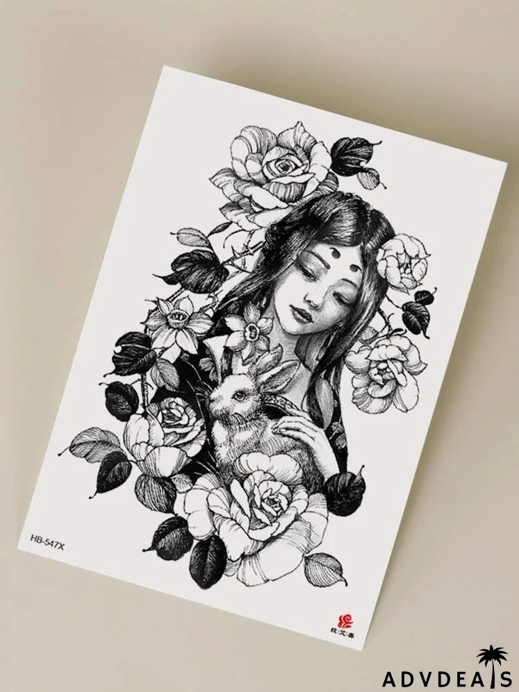 Figure & Flower Pattern Temporary Tattoo