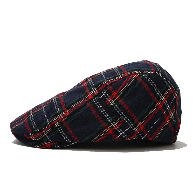 Beret Women’s Trendy Korean-style Plaid Cap Men’s Sunscreen Sun Hat Outdoor Casual Plaid Forward Hat