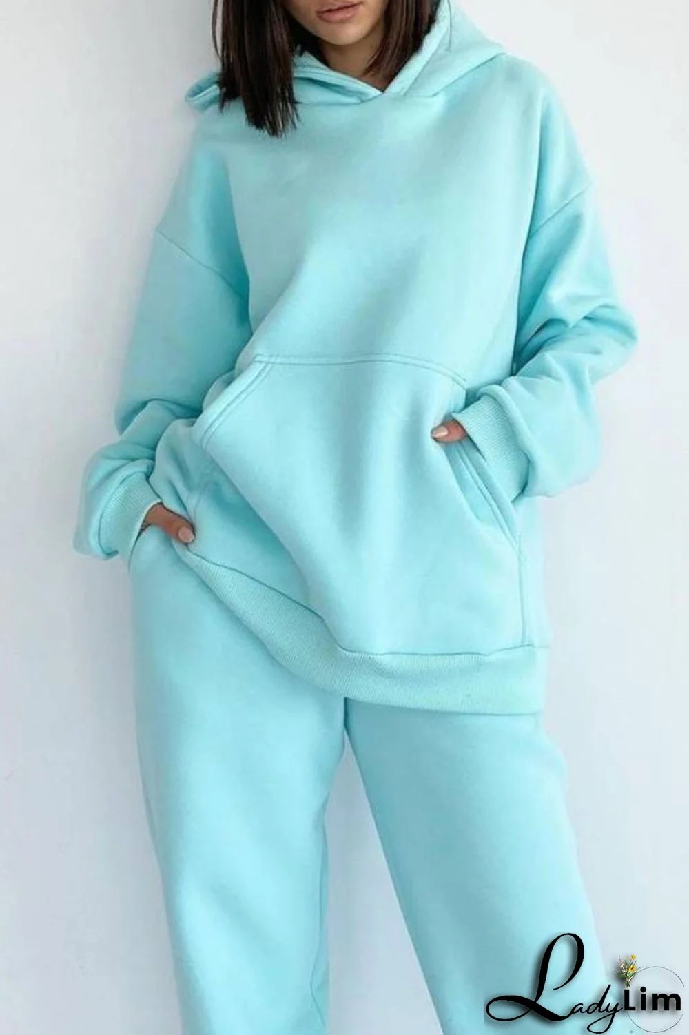 Black Casual Solid Split Joint Hooded Collar Long Sleeve Two Pieces