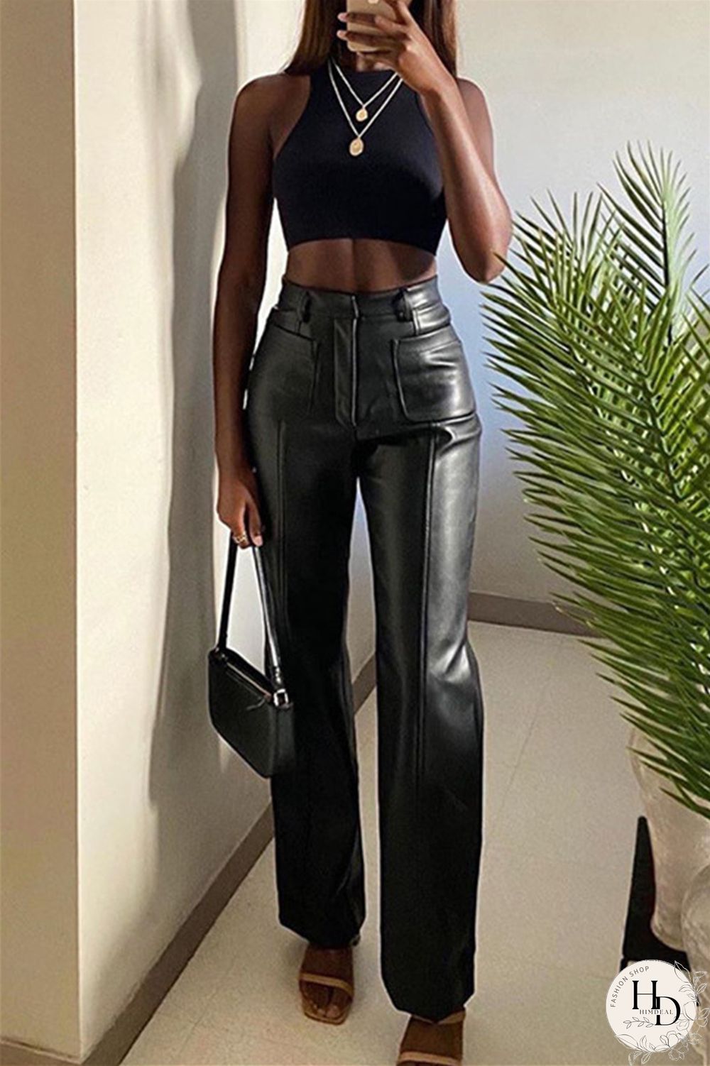 Brown Fashion Casual Solid Split Joint Regular High Waist Trousers