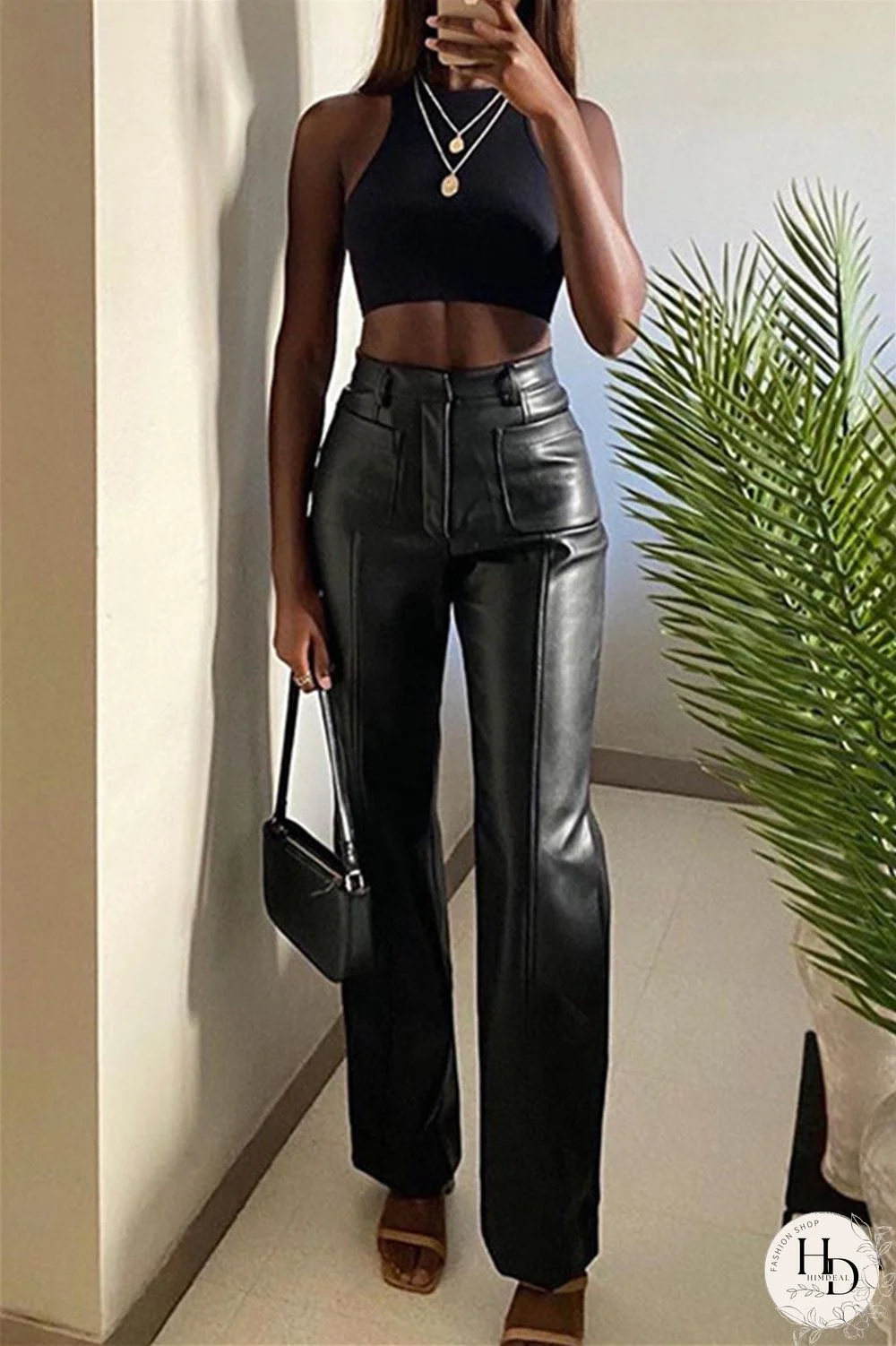 Brown Fashion Casual Solid Split Joint Regular High Waist Trousers