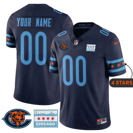 Men's Chicago Bears Navy City Edition With Chicago Flag Vapor F.U.S.E. Untouchable Limited Custom Jersey