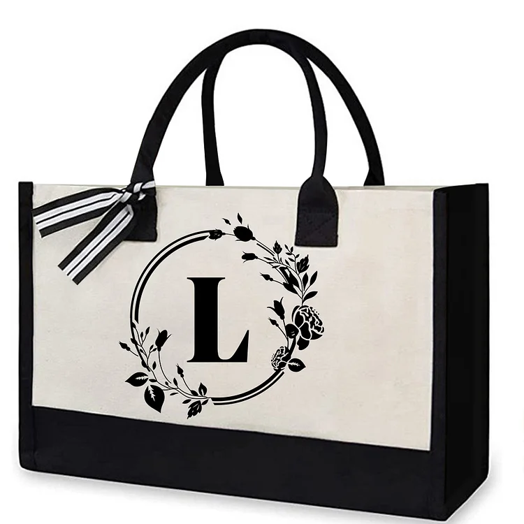 Personalized Initial Tote, Bridesmaid Gifts, Bachelorette Party Gift, Gift For Her, Floral Letter Tote Bag, Custom Flower Monogram Canvas Tote