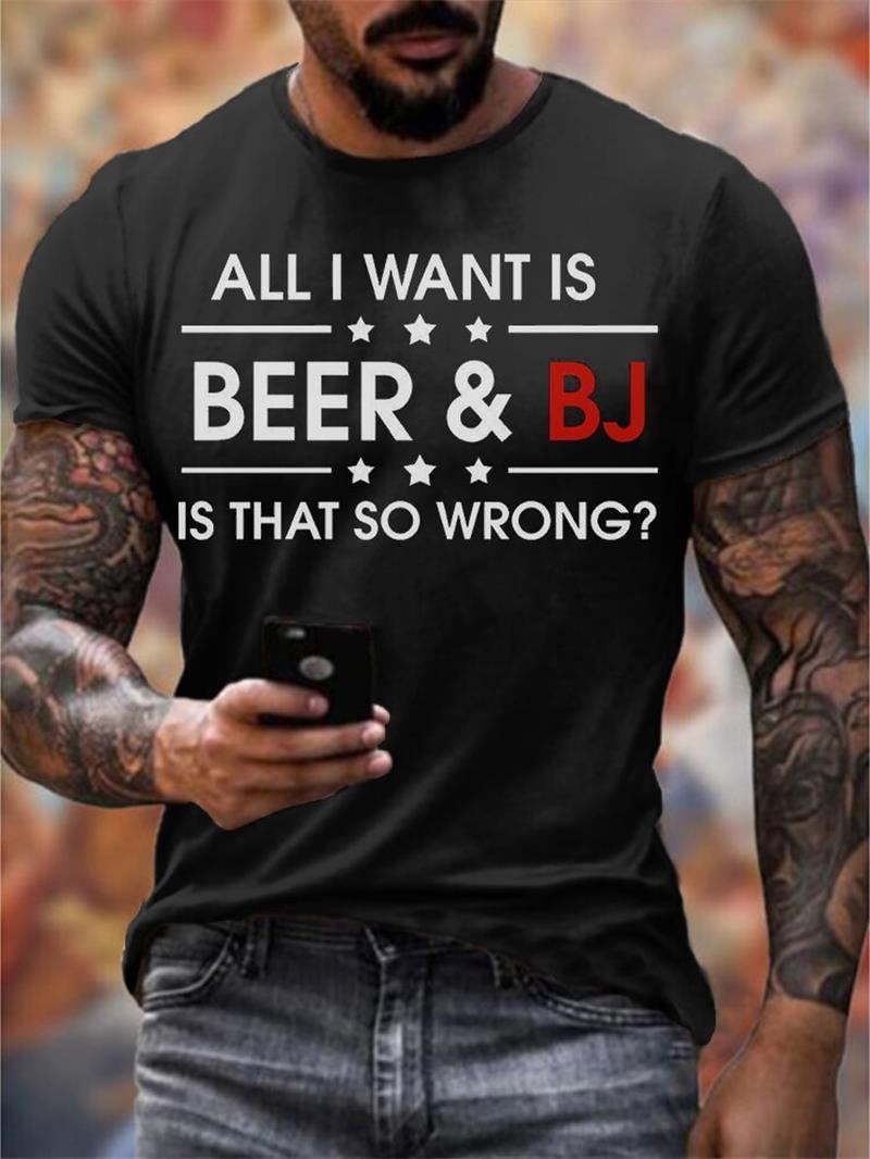Casual Beer & BJ Printed T-shirt tacday