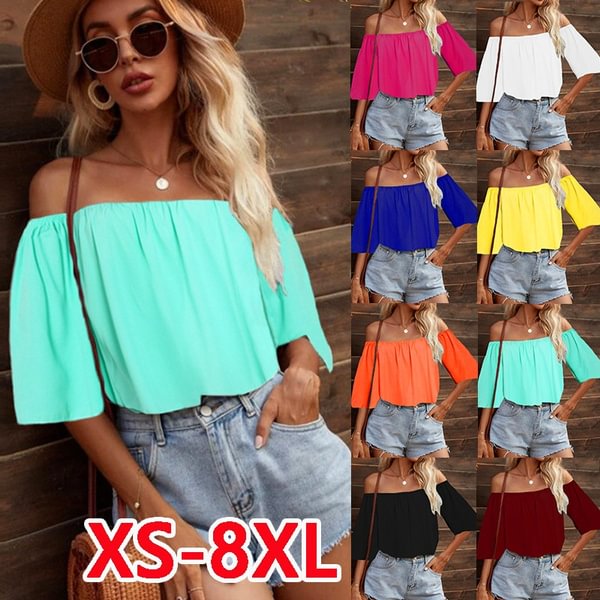 XS-8XL Womens Fashion Clothing Spring Summer Off Shoulder Tops for Women Casual Half Sleeved T-shirts Ladies Solid Color Cotton Loose Blouses Backless Plus Size Shirts - Shop Trendy Women's Fashion | TeeYours