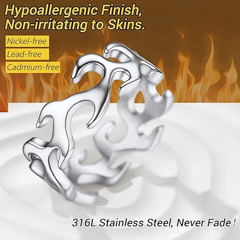 Hip-Hop Punk Flame Solid Color 316L Stainless Steel Cutting Gold Plated Silver Plated Men’s Rings