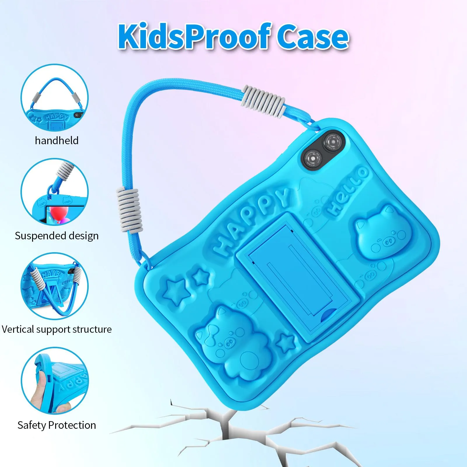 [SummerFinds] PRITOM New Arrivals Kids Tablet 10 inch Android 16 8GB RAM 32GB ROM Dual Cameras WiFi 6 6000mAh Battery Protective Silicone Case Animal Flash Cards Educational Apps Toddler Gifts Stress Relief Case Pink Blue-Tablet Screen Kids Gift