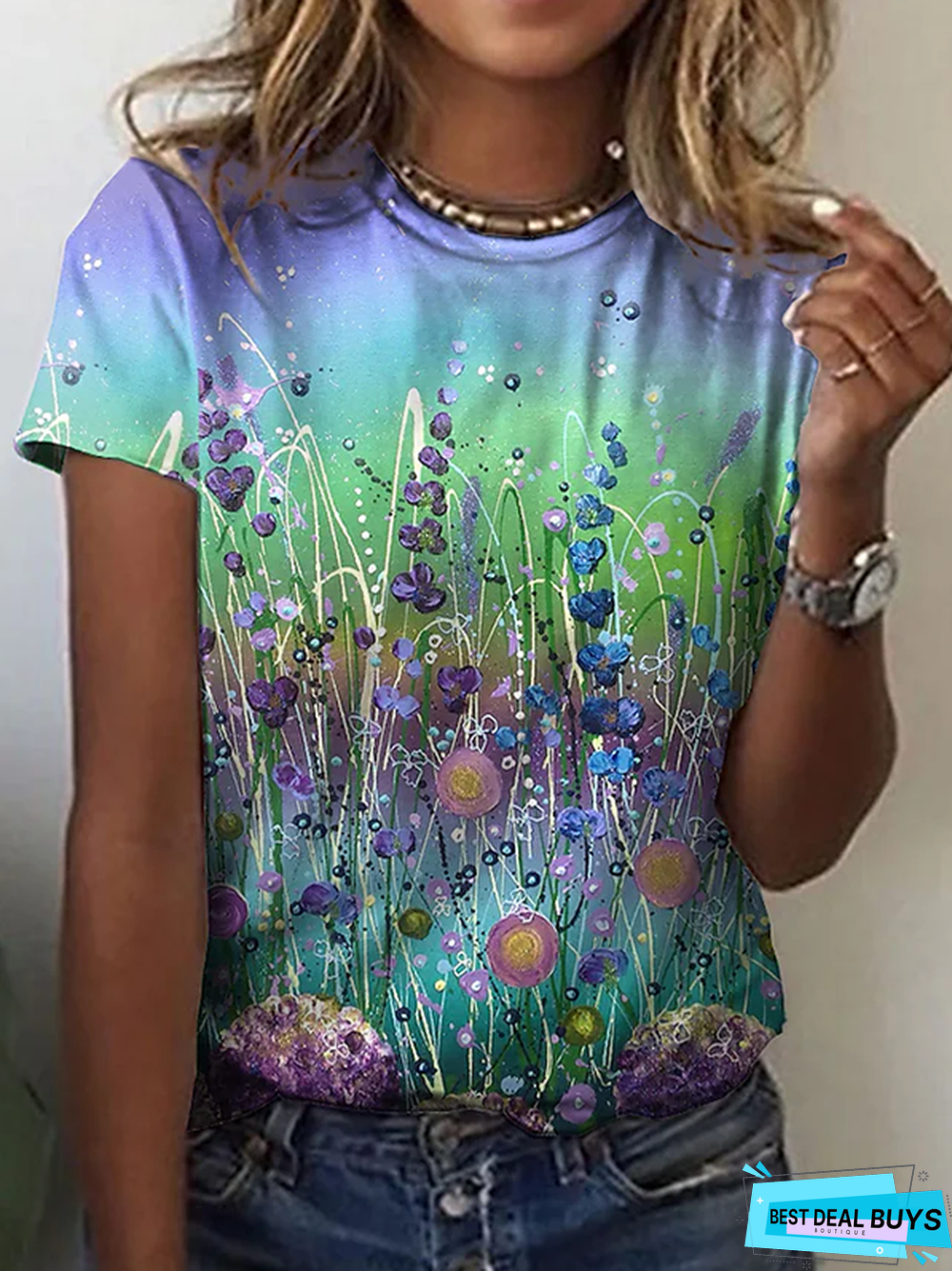 Floral Crew Neck Casual Short Sleeve T-Shirt