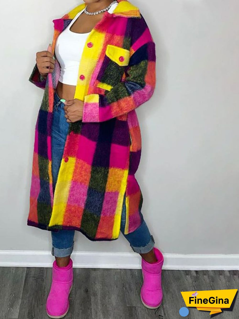 Women's Fashionable Colorful Patchwork Pocket Button Design Jacket