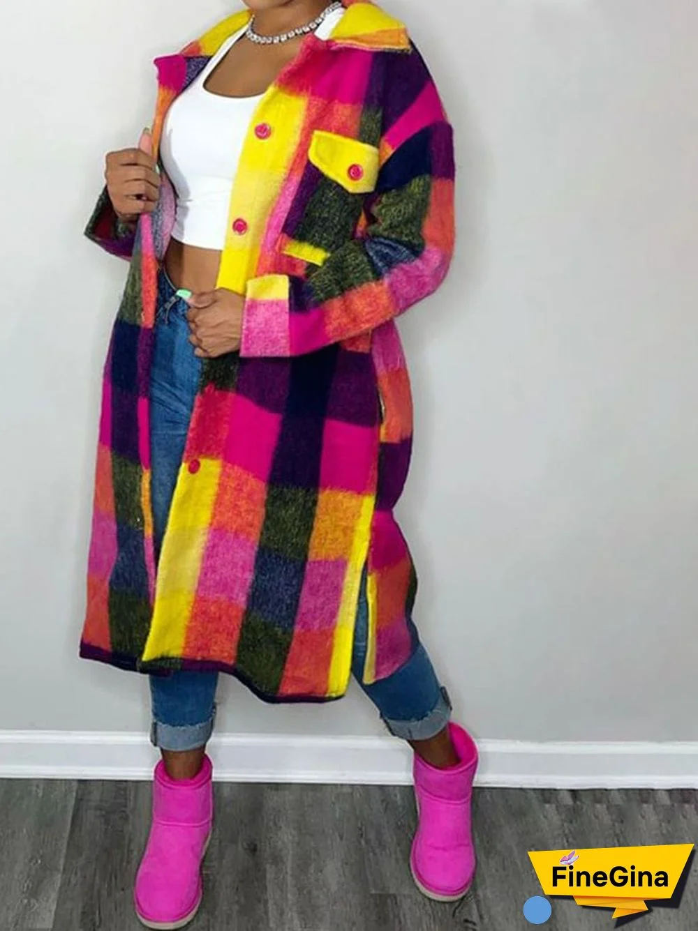 Women's Fashionable Colorful Patchwork Pocket Button Design Jacket