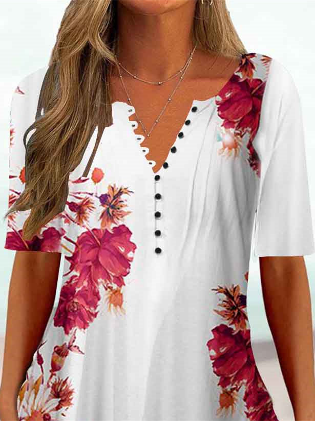 Women Half Sleeve V-neck Solid Color Dress