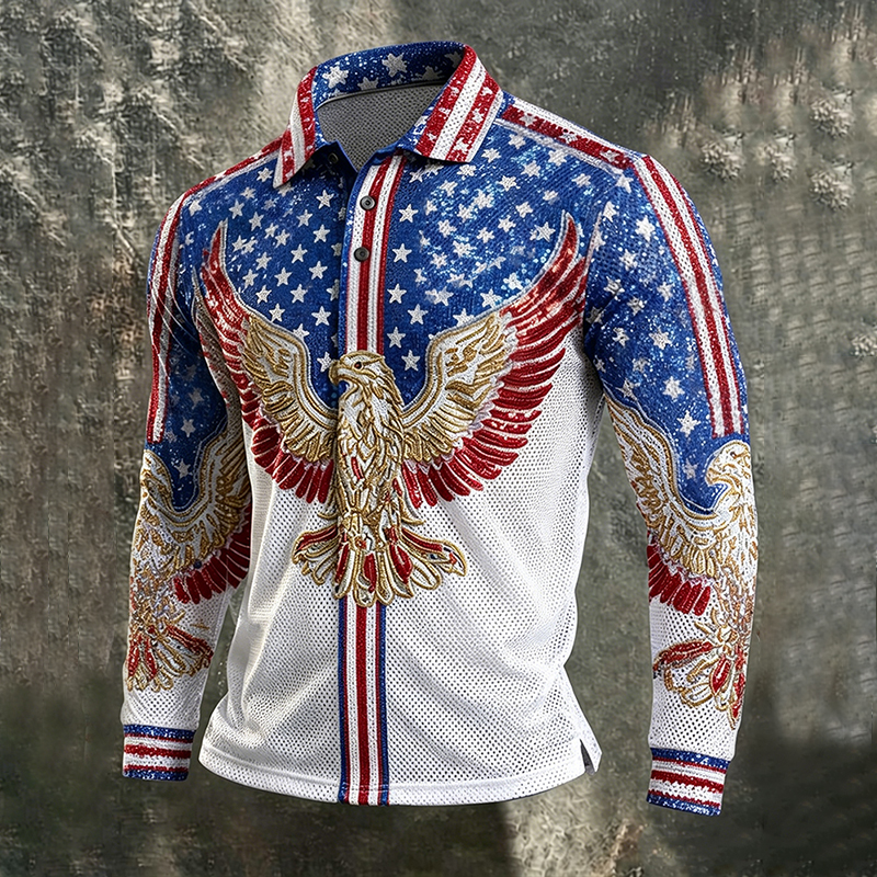  Men's Independence Day & Eagle Print  Polo Shirt Westsshops