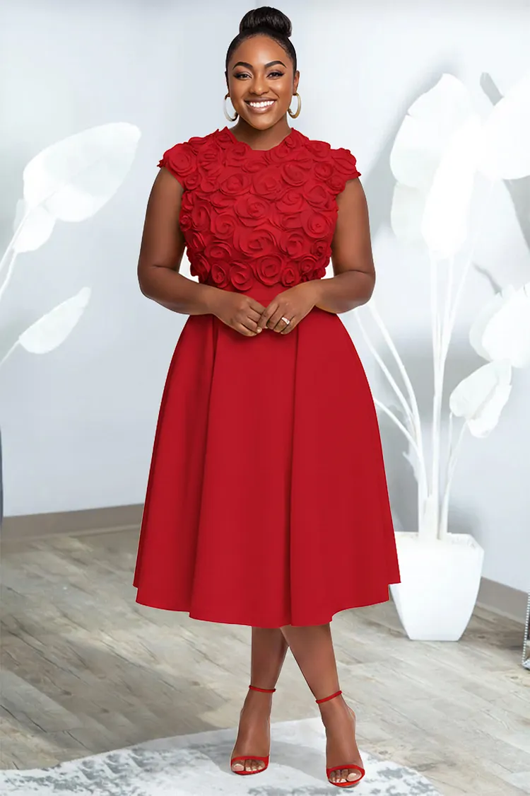 Xpluswear Design Plus Size Cocktail Party Yellow Round Neck 3D Pocket Midi Dresses [Pre-Order] 2024 - Xpluswear