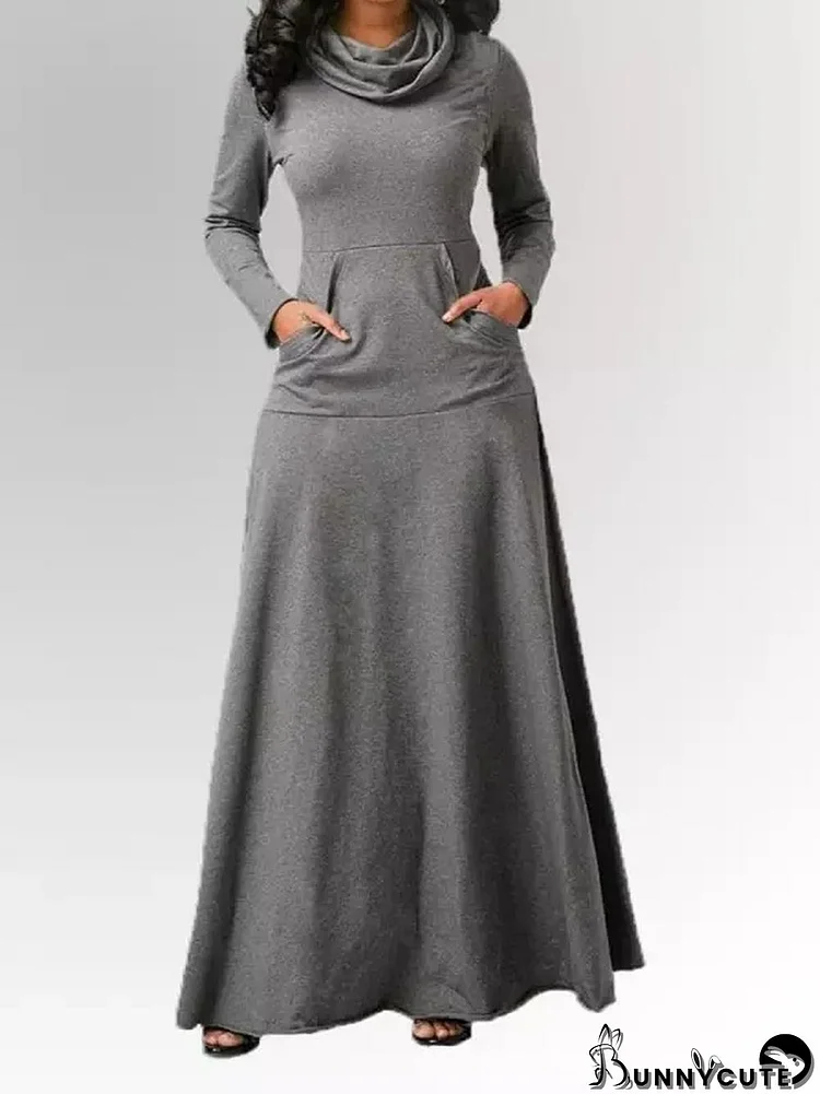 Women's Long Sleeve Solid Color Maxi Dress