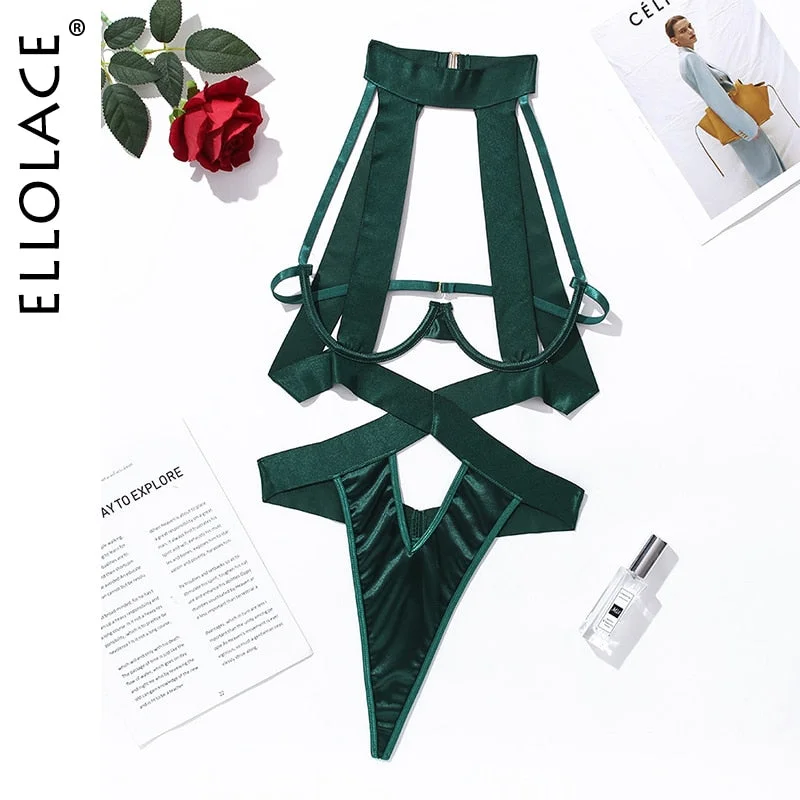 Ellolace Bandage Sexy Lingerie Bodysuit Women Halter Hollow Out Exotic Clothes Black Porn Bottom Whore Sissy Hot Sensual Body