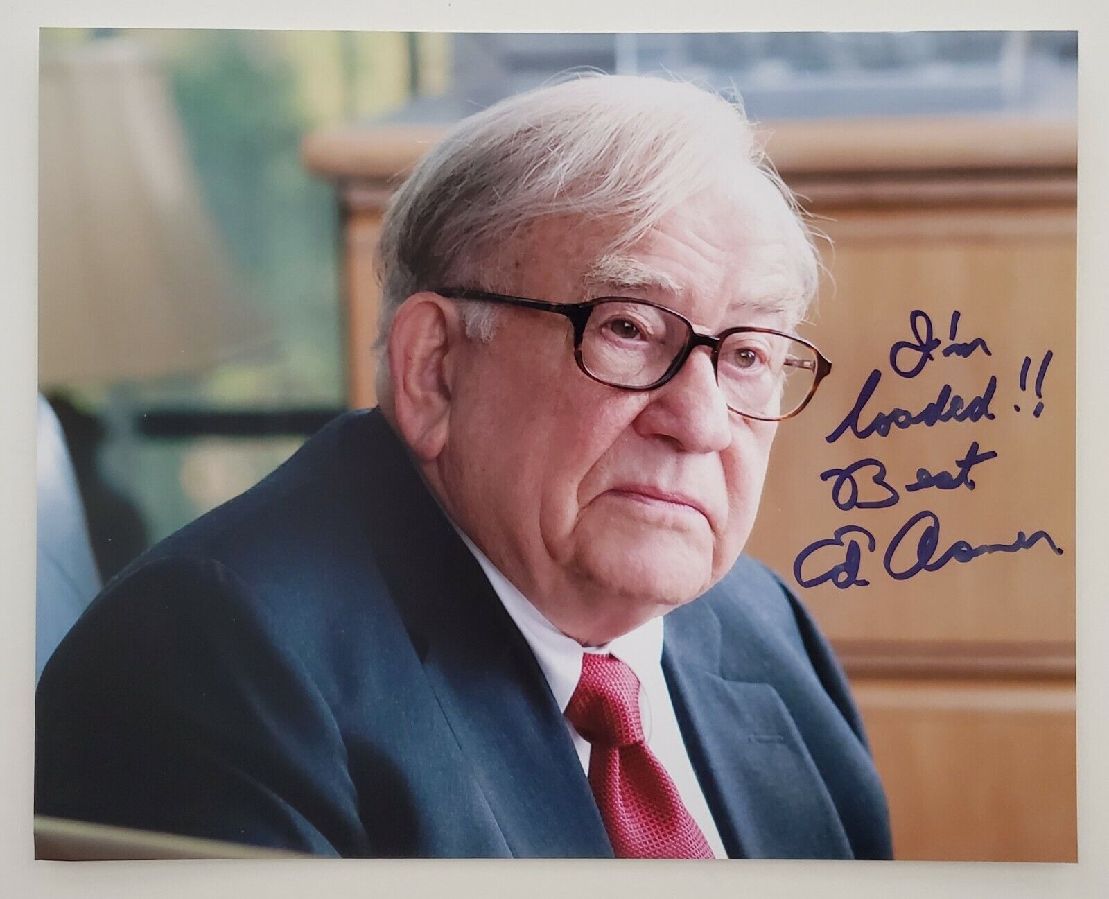 Ed Asner Signed Too Big To Fail 8x10 Photo Poster painting Warren Buffett Disney Inscription RAD