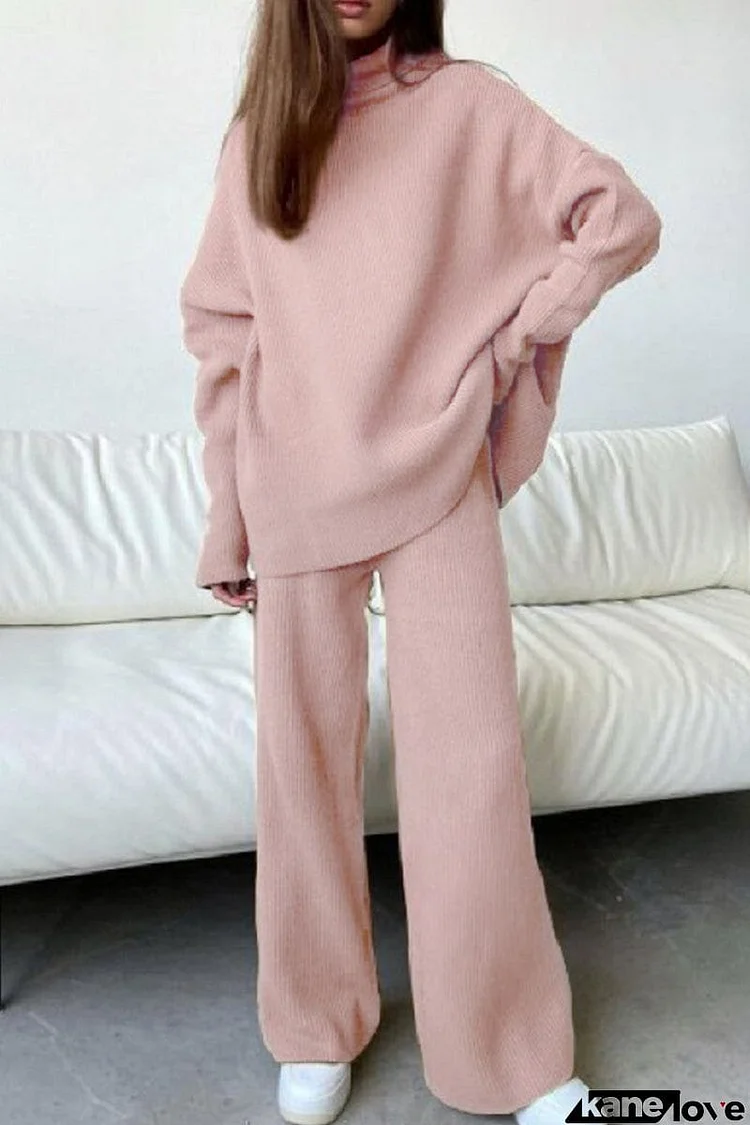 Casual Solid Patchwork Turtleneck Long Sleeve Two Pieces