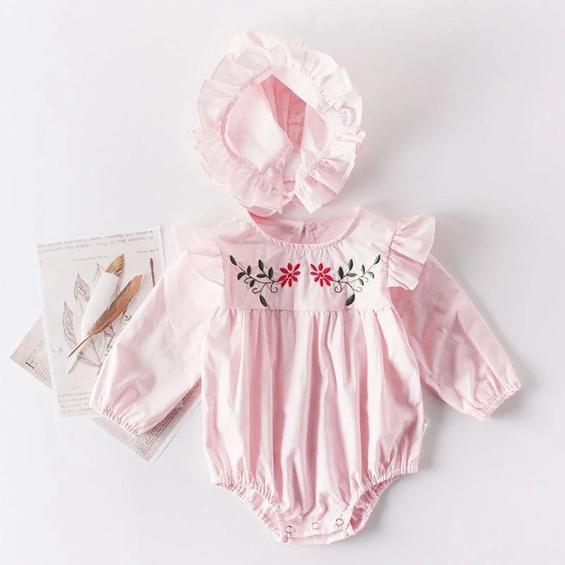 Spring Autumn Newborn Girls Lotus Leaf Collar Floral Jumpsuits Clothes Baby Knit Rompers Knitted Long Sleeve Children Rompers
