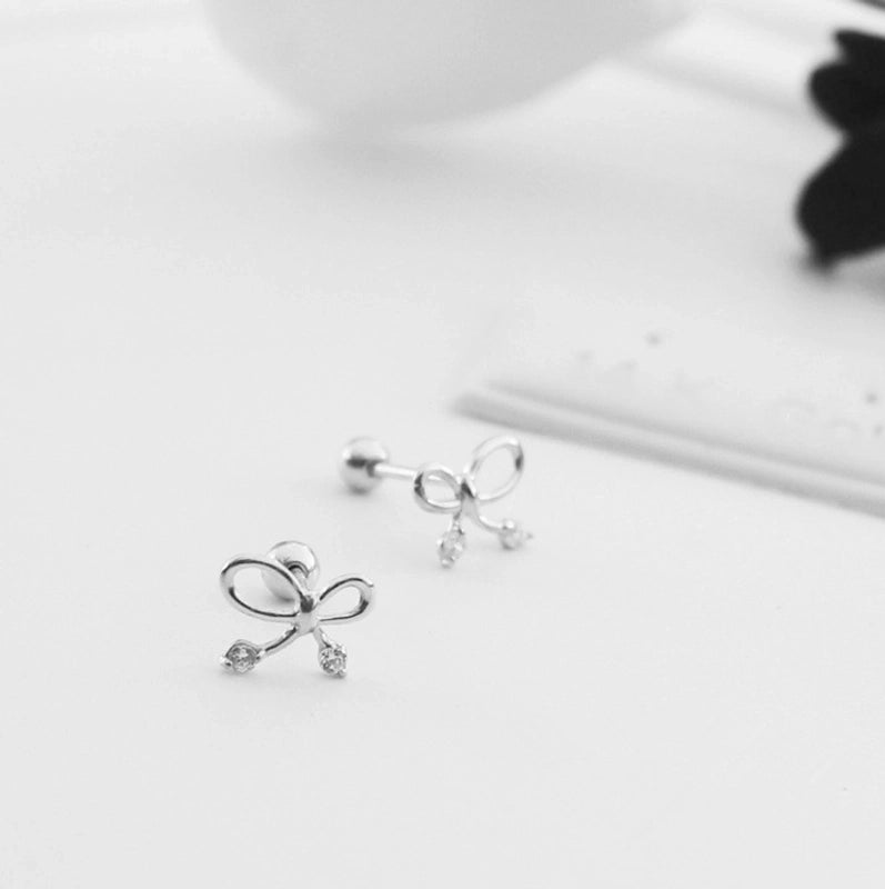 1 Pair 925 Sterling Silver Zircon Bow Knot Ear Studs