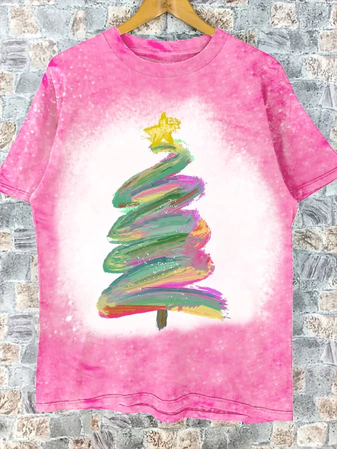 Women's Pink   Christmas TreePrint T-Shirt