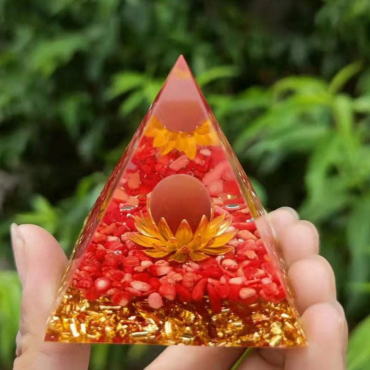 Red Agate Lotus Symbol Orgone Pyramid