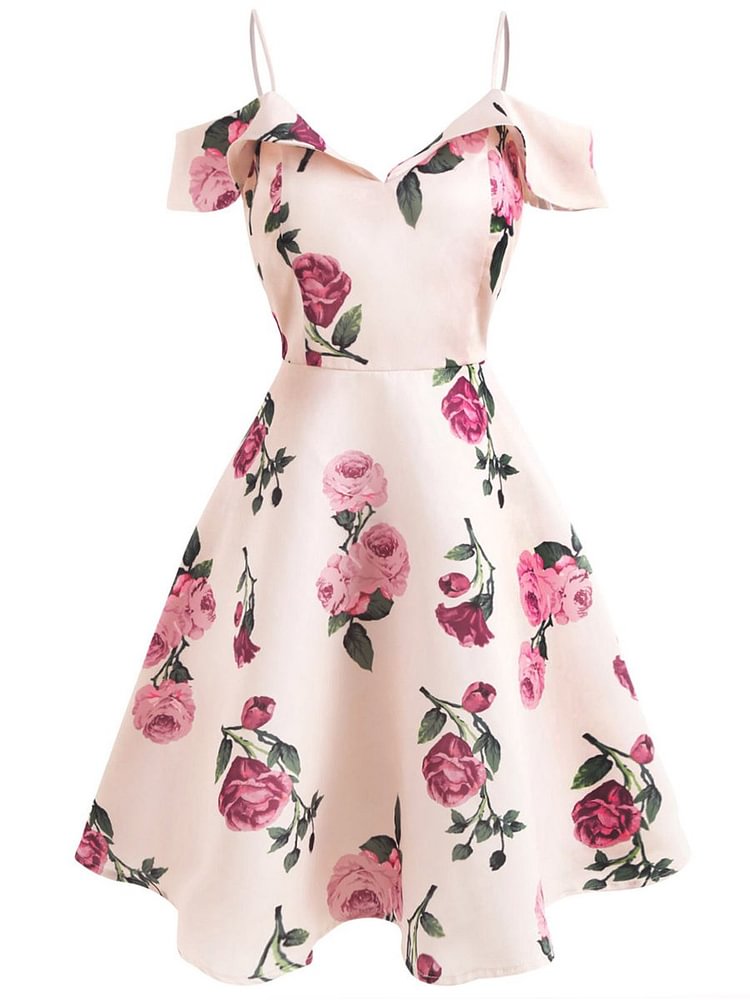 Mayoulove 1950s Dress Floral Sweet Ladylike Aline Dress-Mayoulove