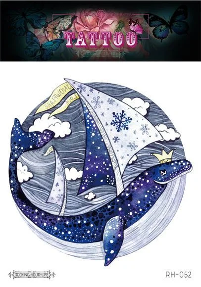 12 Kinds Handpainted Ocean Tattoo Sticker Flower Whale Starfish Turtle Temporary Body Art Disposable Make Up tatouage temporaire