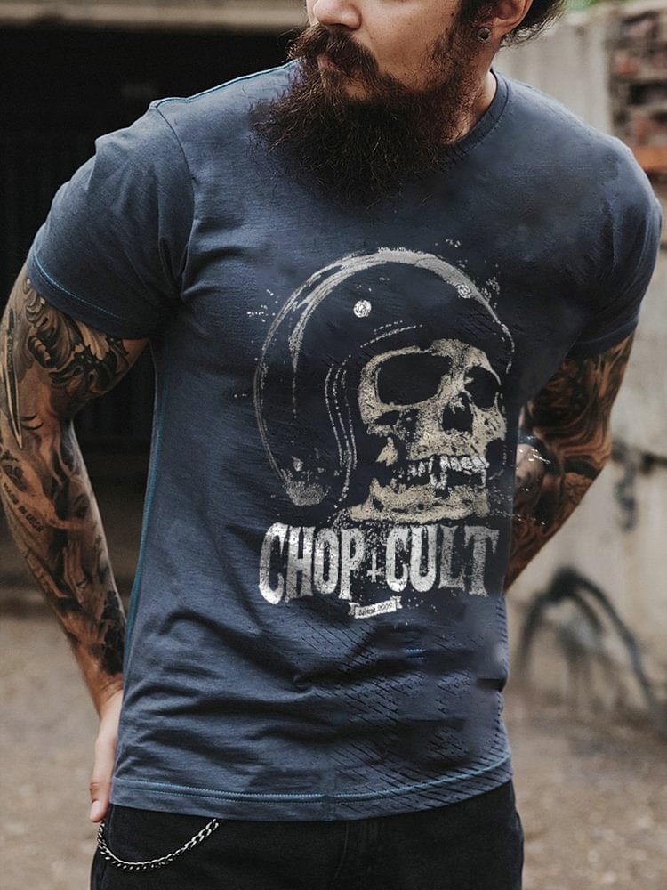 *Motorcycle skull nostalgic print T-shirt