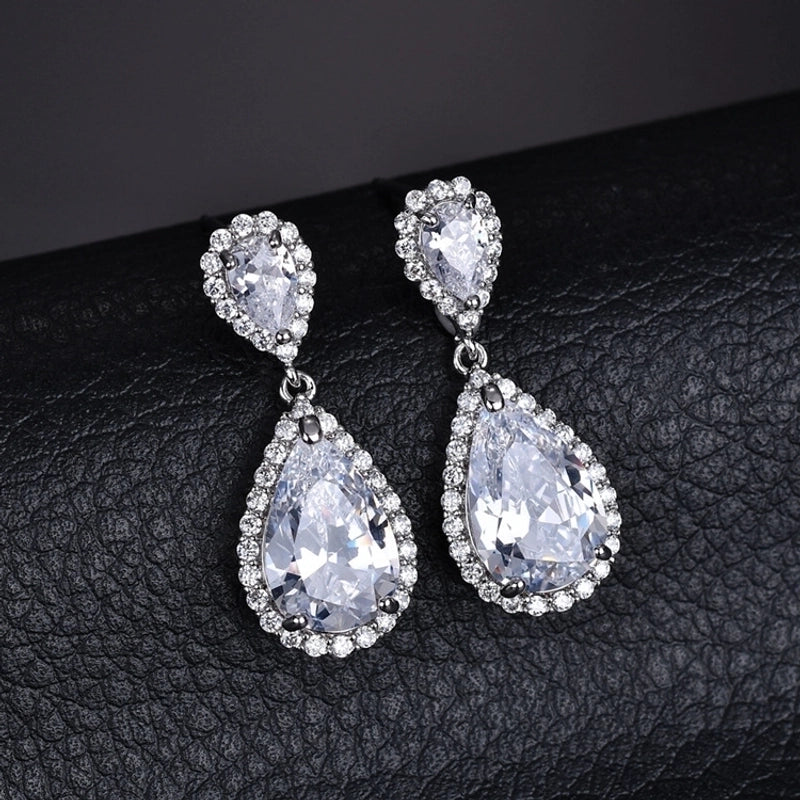 1 Pair Casual Shiny Water Droplets Plating Inlay Copper Zircon White Gold Plated Drop Earrings