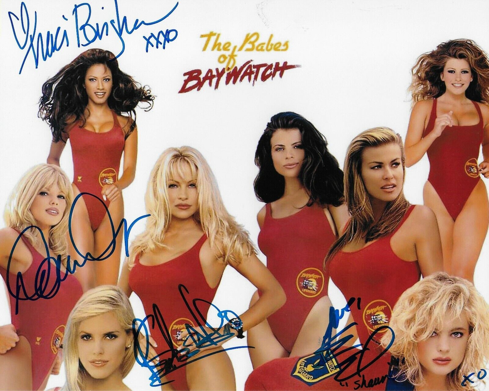 Baywatch cast of 4 Original Autographed 8X10 Photo Poster painting signed at the Hollywood Show