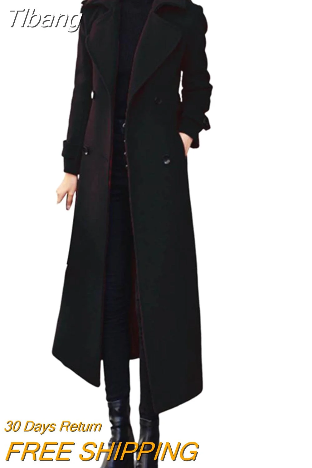Tlbang Winter Overcoat Women Business Mid-calf Length Jacket Formal Wool Blends Double-breasted Coat Thick