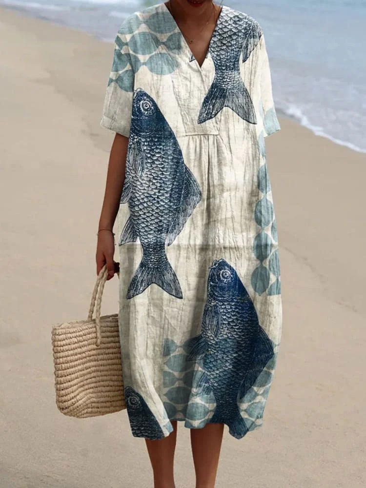 Women's  Fish  Art Print  Casual Dress