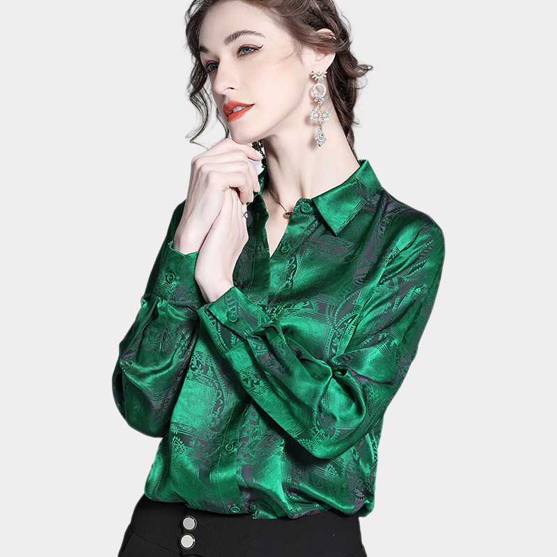 Women's Green Printed Silk Shirt REAL SILK LIFE