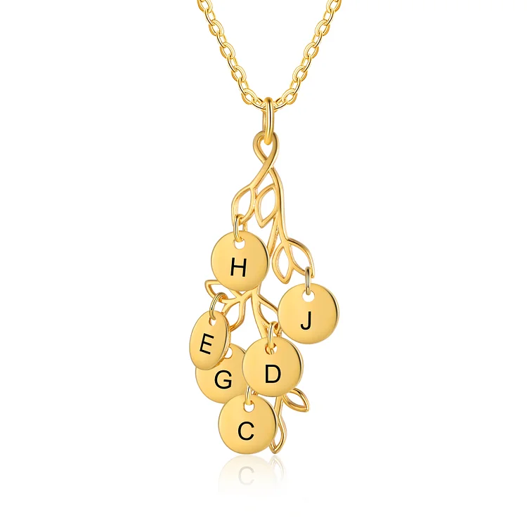 Personalisierte 6 Buchstaben Zweige mit runder Anhänger Golden Halskette