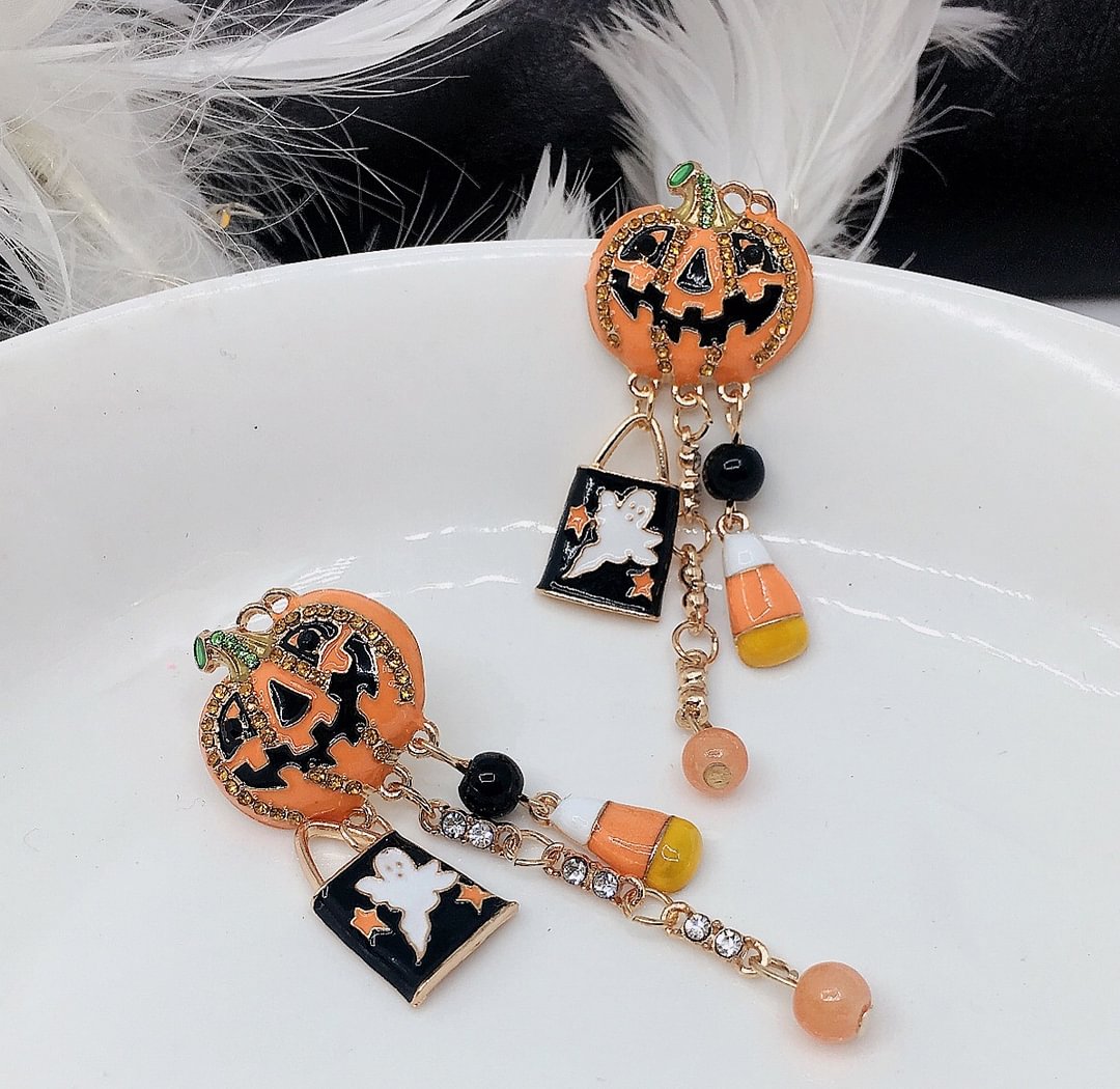 Minnieskull Pumpkin Ghost Creative Halloween Tassel Earrings - Minnieskull