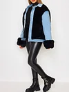Fashion Contrast Color Buttoned Lambskin Warmth Jacket