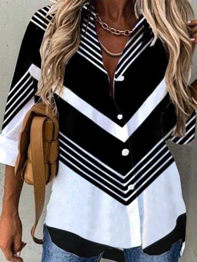 Casual Fashion Printed Lapel Long Sleeve Shirt