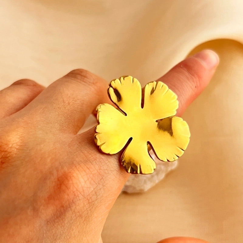 Casual Retro Minimalist Flower 304 Stainless Steel 18K Gold Plated Open Rings