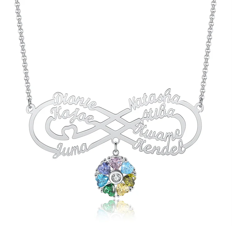 Personalized Infinity Name Necklace with 7 Birthstones Family Necklace