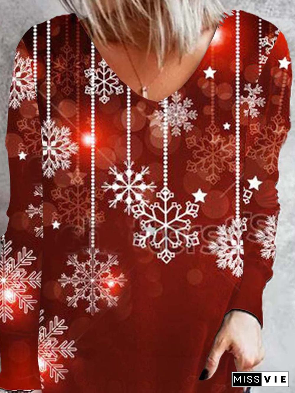 Christmas Snowman V Neck Cotton Blends T-shirt