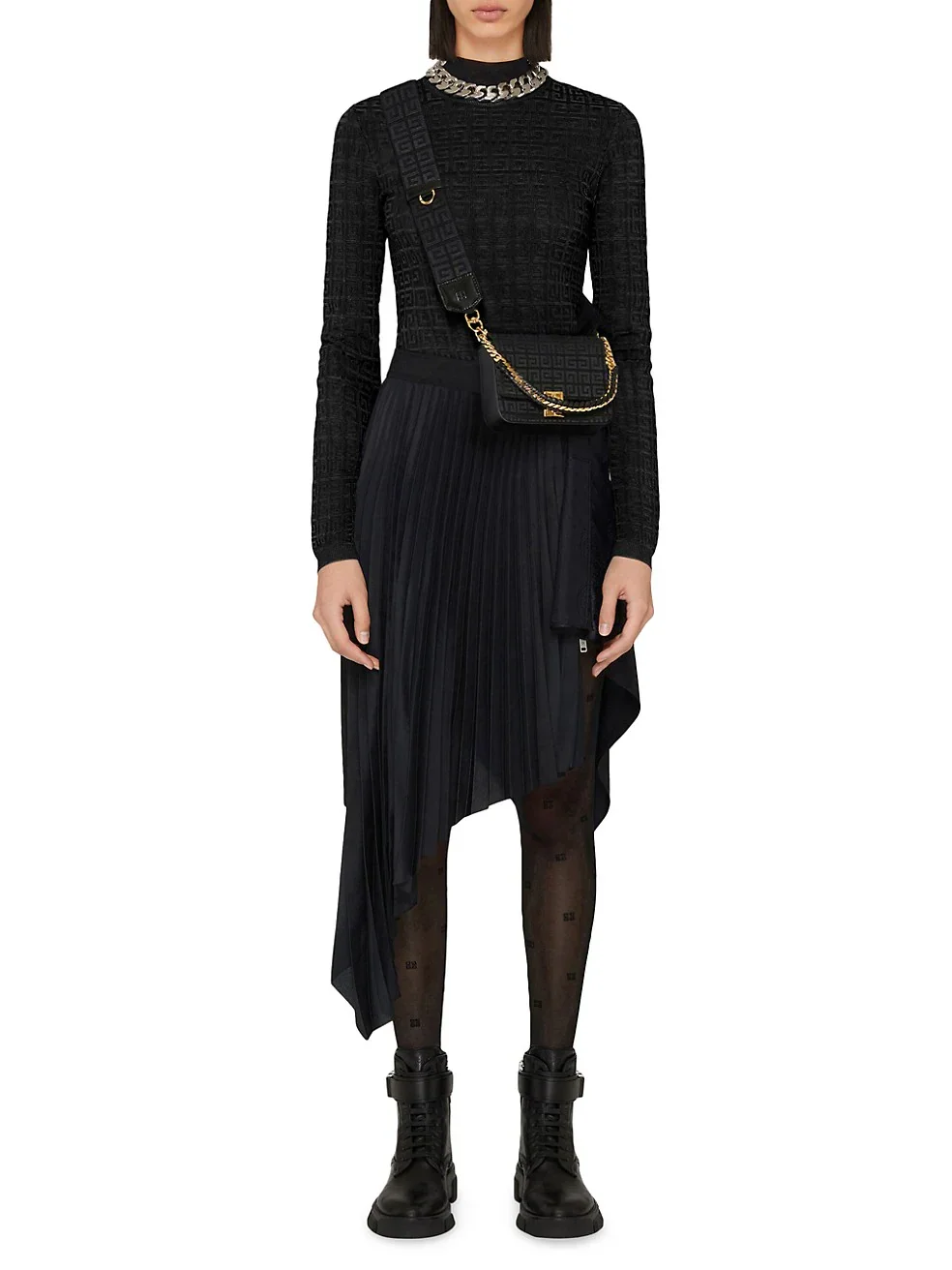 Givenchy Woven Chain Logo Crossbody Bag-Black