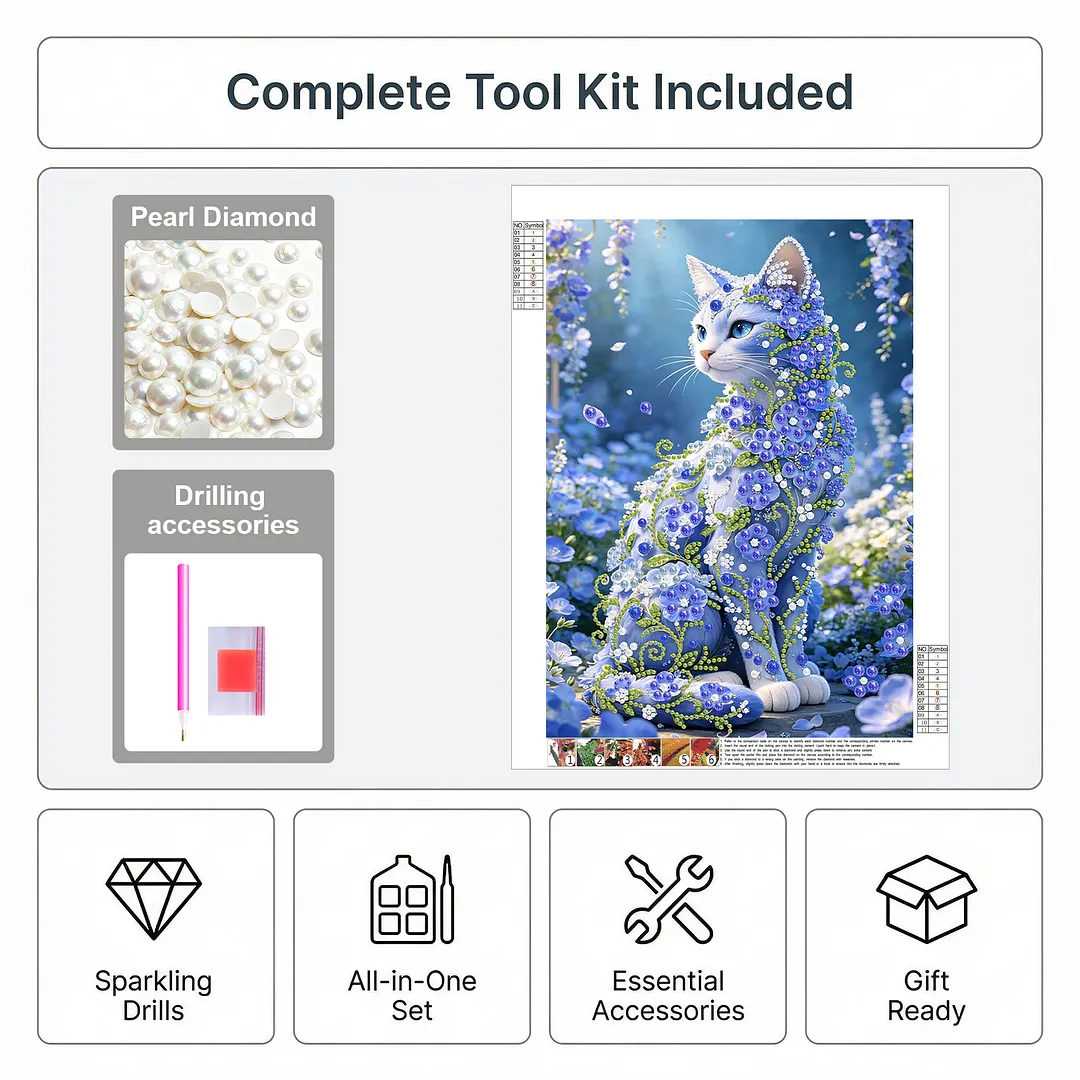 Pearl Painting Kit for Adults Blue Gem Cat 11.81x15.75in