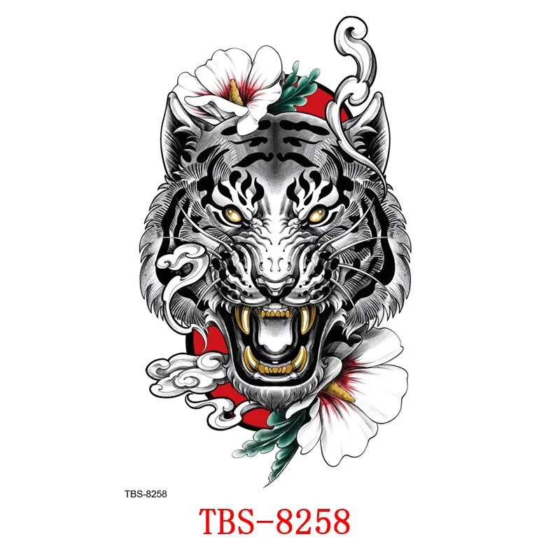 Sdrawing Forest King Animal Tattoo Sticker for Men Tiger Skull Skeleton Fake Tattoo for Women Wolf Tattoo Temporary Waterproof