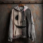 Halloween Pumpkin Face Contrast Stitched Washed Hoodie - Image 5