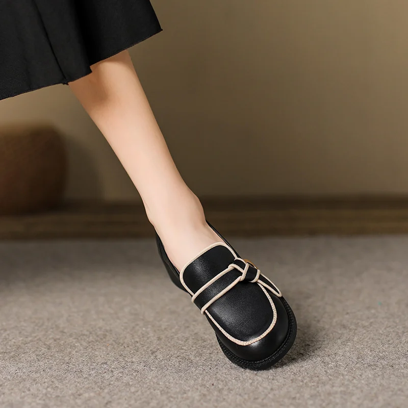 Tanguoant Tanguoant New Loafers Women Bow Knot Shallow Casual Thick Heel Small Leather Shoes British Wind College Korean Version Thick Heel Shoes